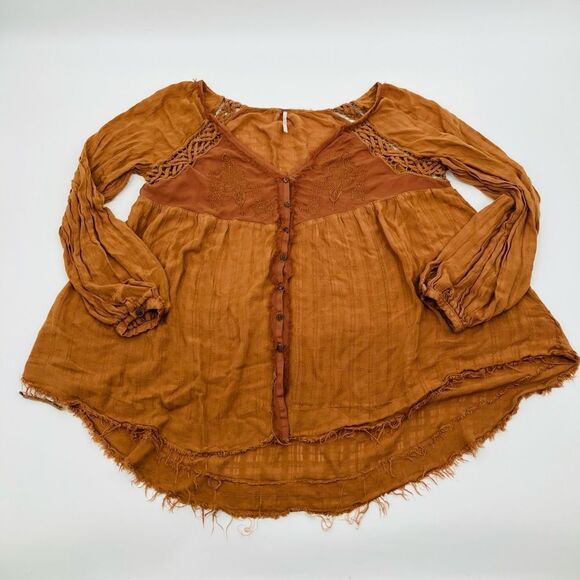 Free People | large Boho Style Gold Cutout Design Women's blouse - Picture 1 of 9